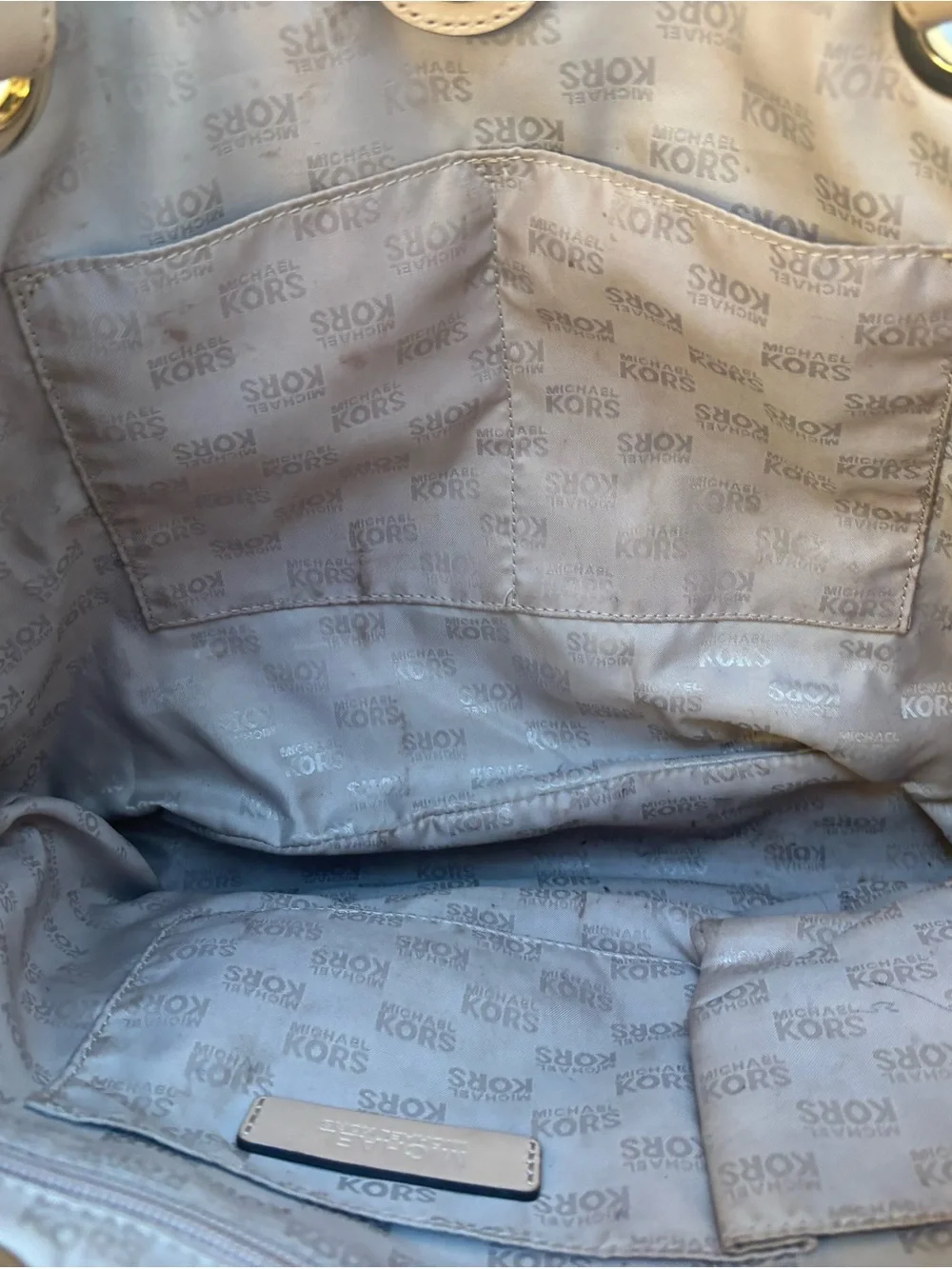 Michael Kors Metallic Gold Leather Tote with Beige Straps